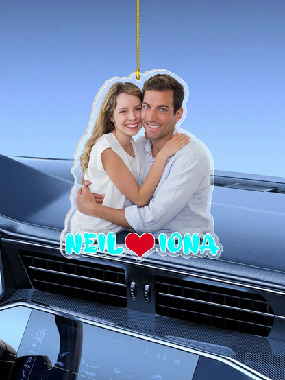 1/2Pcs Custom Hanging Car Photo Frames, Personalized Photo Name Pendant Car Accessories, Customized Photo Car Ornament, Customizable Car Photo Decor Accessories, Rear View Photo Gift, Anniversary Gift