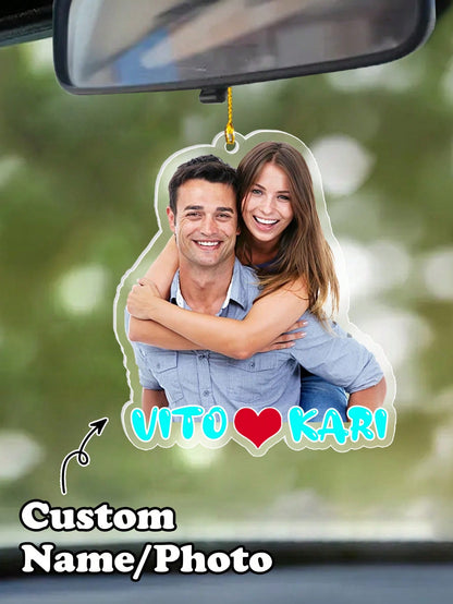 1/2Pcs Custom Hanging Car Photo Frames, Personalized Photo Name Pendant Car Accessories, Customized Photo Car Ornament, Customizable Car Photo Decor Accessories, Rear View Photo Gift, Anniversary Gift