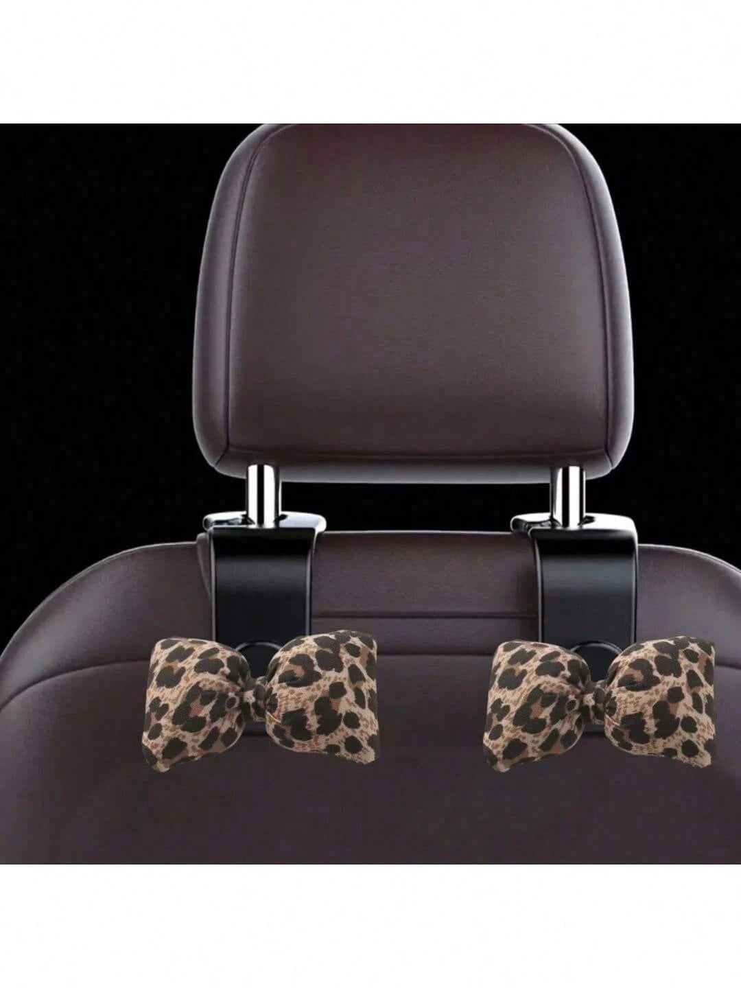 1/2pcs Cute Leopard Print Bow Car Seat Back Hanger- Leopard Bow Design, Seat Back Pocket, Keys, Car Accessories- Fits Most Vehicles
