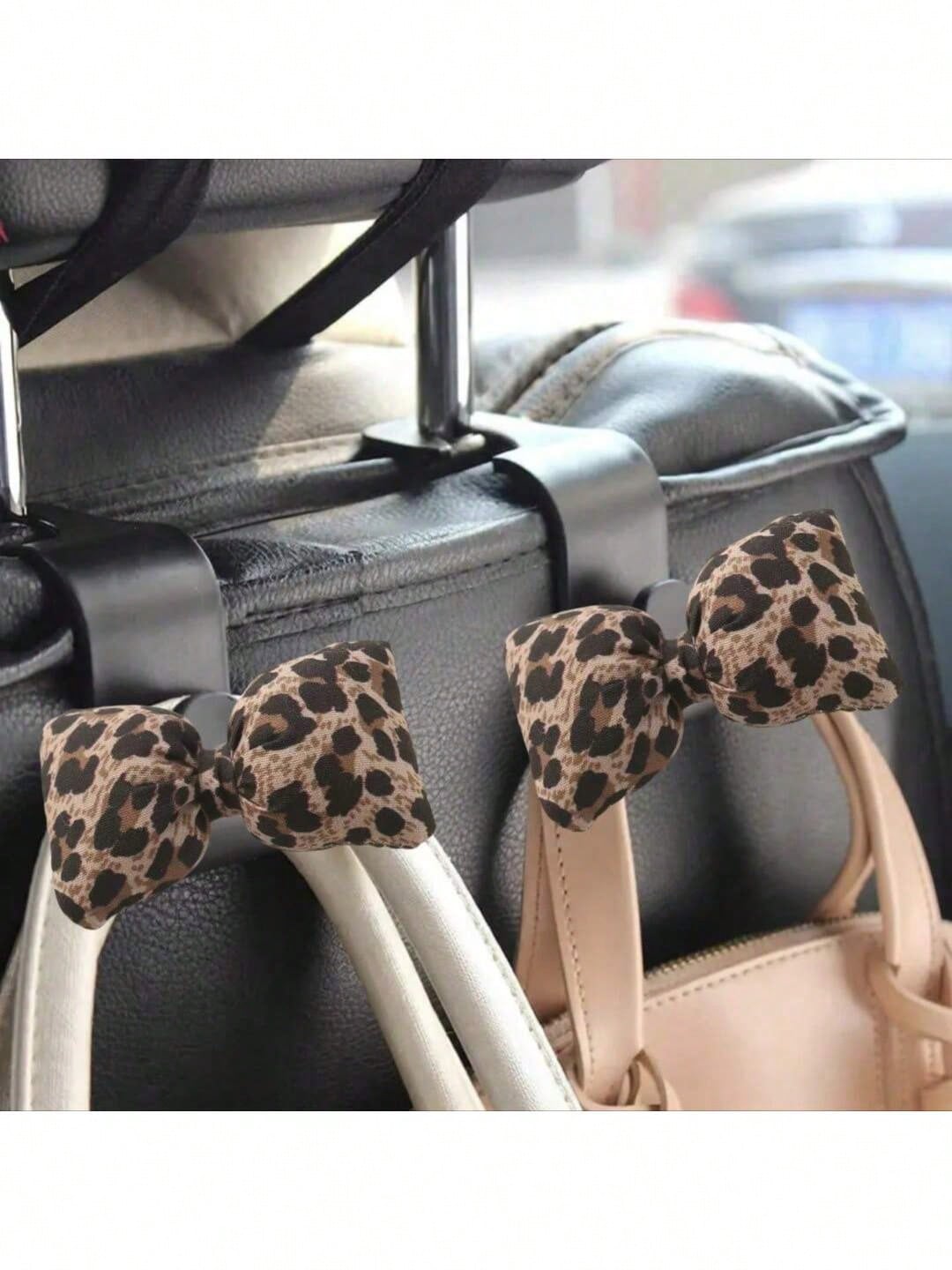 1/2pcs Cute Leopard Print Bow Car Seat Back Hanger- Leopard Bow Design, Seat Back Pocket, Keys, Car Accessories- Fits Most Vehicles