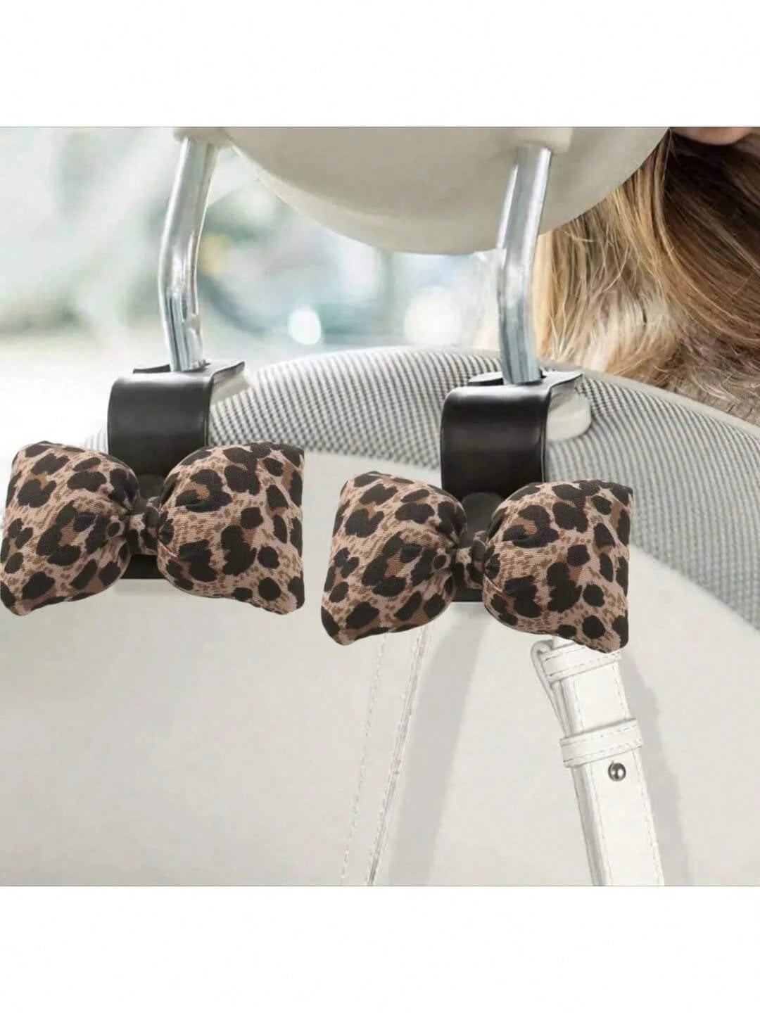 1/2pcs Cute Leopard Print Bow Car Seat Back Hanger- Leopard Bow Design, Seat Back Pocket, Keys, Car Accessories- Fits Most Vehicles