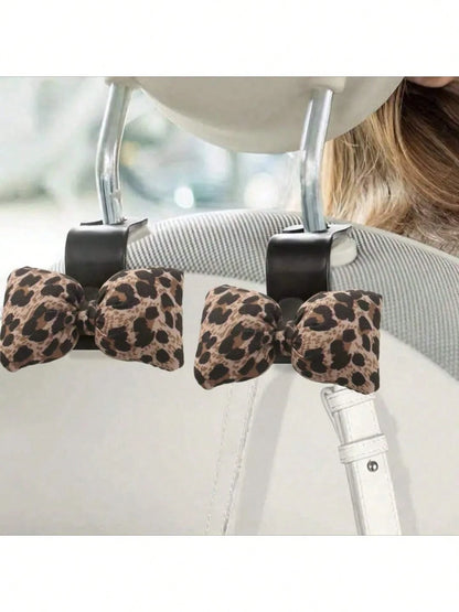 1/2pcs Cute Leopard Print Bow Car Seat Back Hanger- Leopard Bow Design, Seat Back Pocket, Keys, Car Accessories- Fits Most Vehicles