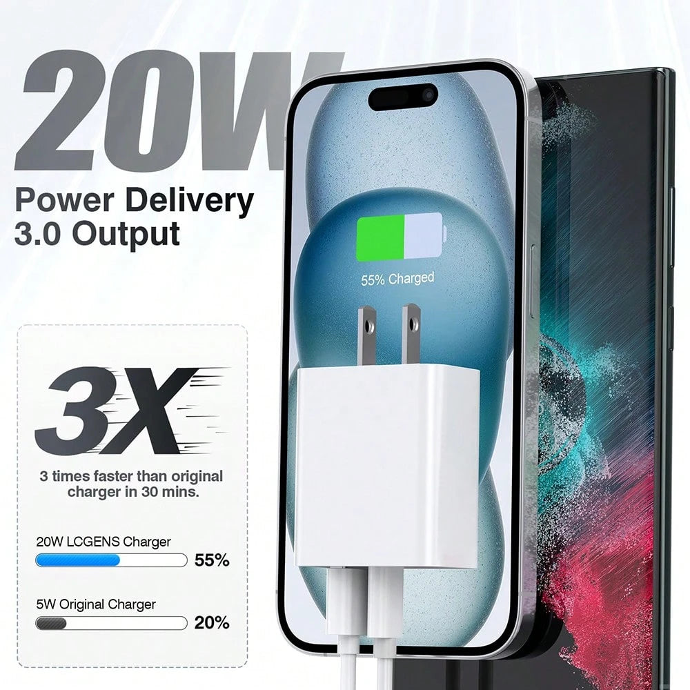 1-2pcs Fast Charging USB+Type C Dual Port Wall PD 20W High-Efficiency Fast Charger Adapter Compatible With IPhone 17 Pro Max/17 Pro/17/Air/16/15/14/13/12/11/XS/XR/8/7/6/ Series