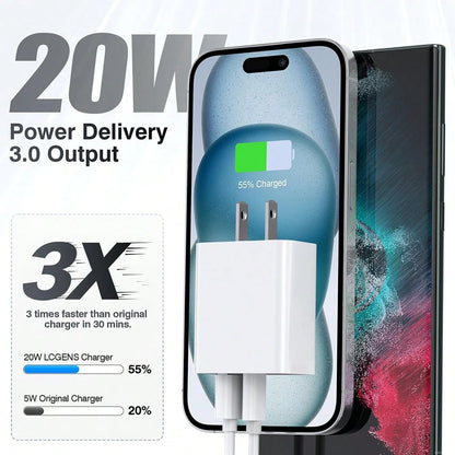 1-2pcs Fast Charging USB+Type C Dual Port Wall PD 20W High-Efficiency Fast Charger Adapter Compatible With IPhone 17 Pro Max/17 Pro/17/Air/16/15/14/13/12/11/XS/XR/8/7/6/ Series