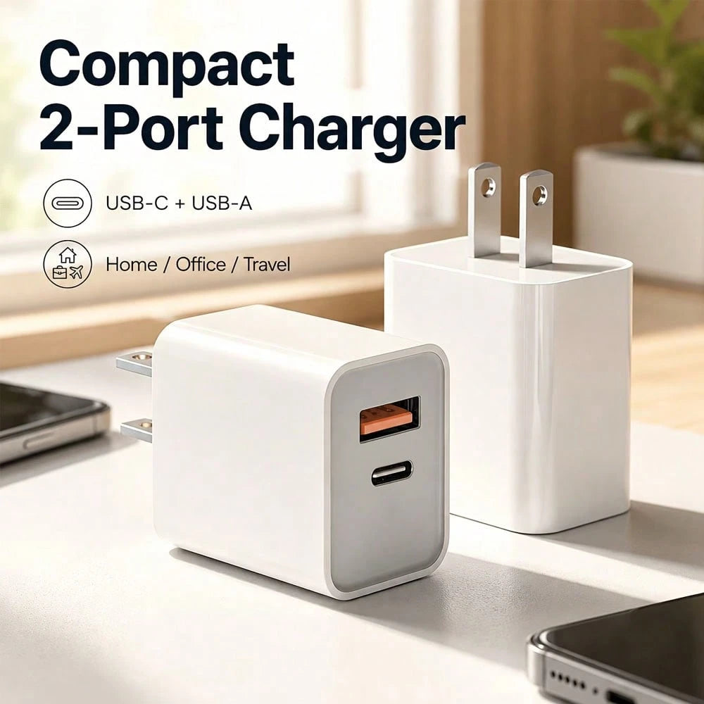 1-2pcs Fast Charging USB+Type C Dual Port Wall PD 20W High-Efficiency Fast Charger Adapter Compatible With IPhone 17 Pro Max/17 Pro/17/Air/16/15/14/13/12/11/XS/XR/8/7/6/ Series