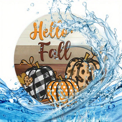 1/2pcs "Hello Fall" EVA Car Coasters- 2.75" Round, Water Absorbent & Odor-Free Cup Holder Inserts With Autumn Pumpkin Design, Perfect For Thanksgiving & Harvest Festival Decor