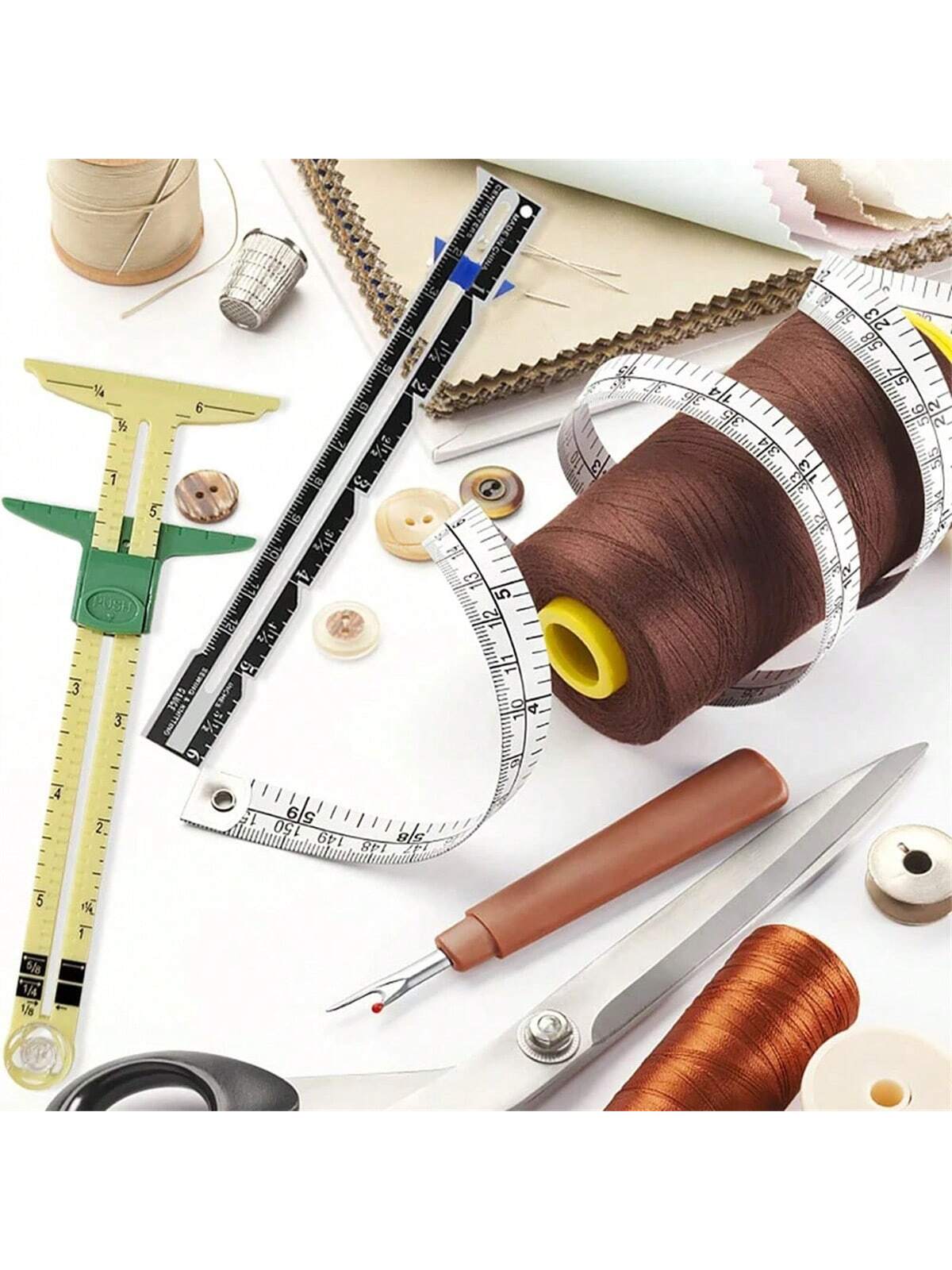 1/2pcs Inch Ruler Scale 5-IN-1 Sewing Seam Ruler Measuring Gauge Patchwork Quilting Tailor Ruler Sizer Helper Aluminum Plastic Sliding Gauge Saudi National Day(No CM Scale) Mother Day Gift