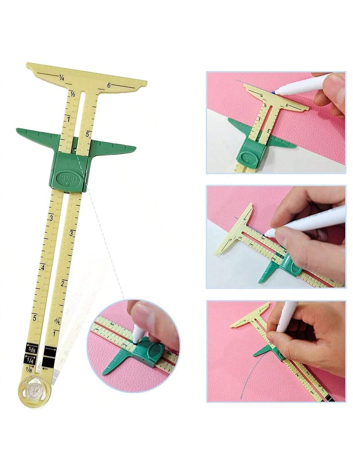 1/2pcs Inch Ruler Scale 5-IN-1 Sewing Seam Ruler Measuring Gauge Patchwork Quilting Tailor Ruler Sizer Helper Aluminum Plastic Sliding Gauge Saudi National Day(No CM Scale) Mother Day Gift