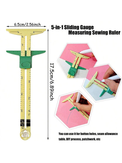 1/2pcs Inch Ruler Scale 5-IN-1 Sewing Seam Ruler Measuring Gauge Patchwork Quilting Tailor Ruler Sizer Helper Aluminum Plastic Sliding Gauge Saudi National Day(No CM Scale) Mother Day Gift