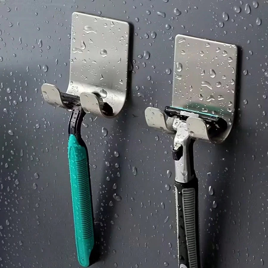 1/2pcs Silver/Gold/Black Adhesive Wall Hooks, Minimalist Wall-Mounted Razor Holder, No Drilling Required, Wall-Mounted, Bathroom Razor Holder, Stainless Steel Door/Wall Hooks, Bedroom Hat Hooks, Home