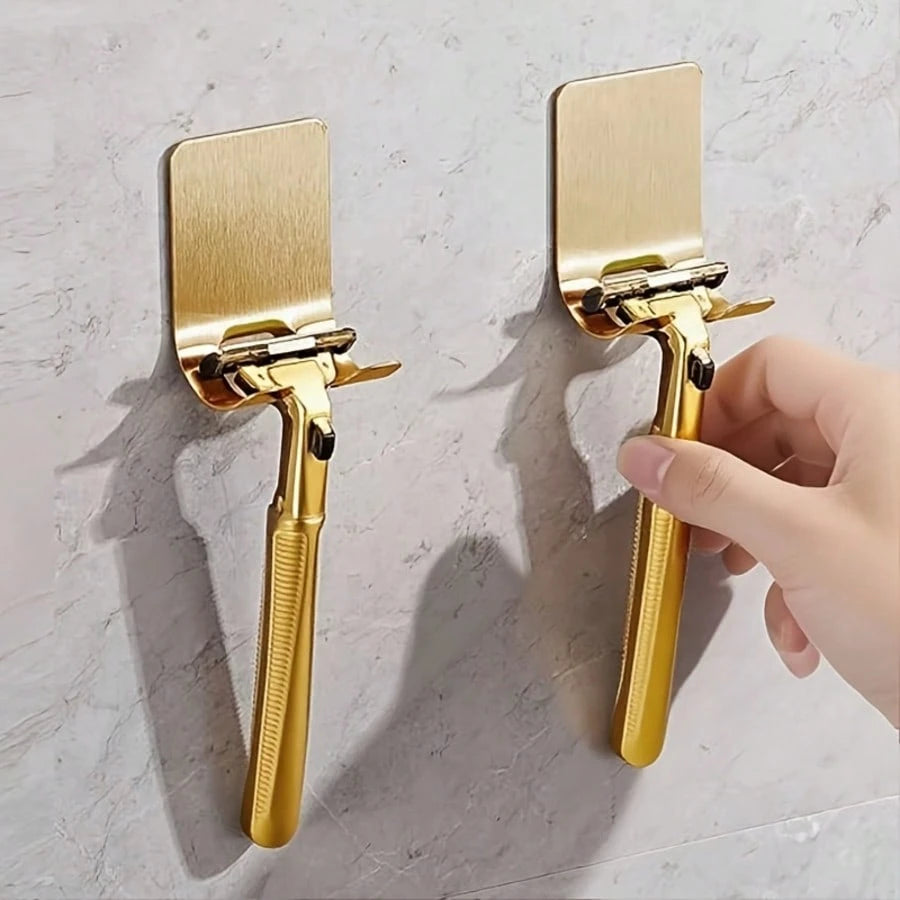 1/2pcs Silver/Gold/Black Adhesive Wall Hooks, Minimalist Wall-Mounted Razor Holder, No Drilling Required, Wall-Mounted, Bathroom Razor Holder, Stainless Steel Door/Wall Hooks, Bedroom Hat Hooks, Home