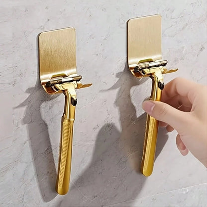 1/2pcs Silver/Gold/Black Adhesive Wall Hooks, Minimalist Wall-Mounted Razor Holder, No Drilling Required, Wall-Mounted, Bathroom Razor Holder, Stainless Steel Door/Wall Hooks, Bedroom Hat Hooks, Home