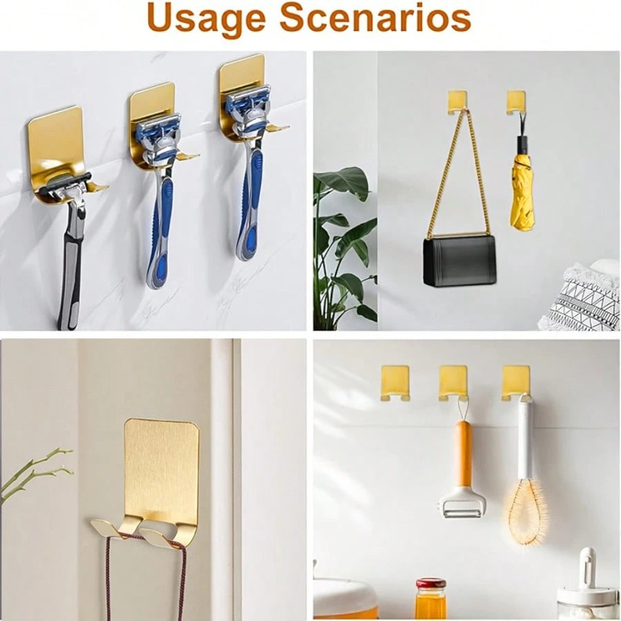 1/2pcs Silver/Gold/Black Adhesive Wall Hooks, Minimalist Wall-Mounted Razor Holder, No Drilling Required, Wall-Mounted, Bathroom Razor Holder, Stainless Steel Door/Wall Hooks, Bedroom Hat Hooks, Home
