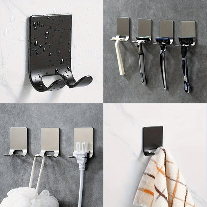 1/2pcs Silver/Gold/Black Adhesive Wall Hooks, Minimalist Wall-Mounted Razor Holder, No Drilling Required, Wall-Mounted, Bathroom Razor Holder, Stainless Steel Door/Wall Hooks, Bedroom Hat Hooks, Home