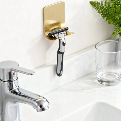 1/2pcs Silver/Gold/Black Adhesive Wall Hooks, Minimalist Wall-Mounted Razor Holder, No Drilling Required, Wall-Mounted, Bathroom Razor Holder, Stainless Steel Door/Wall Hooks, Bedroom Hat Hooks, Home