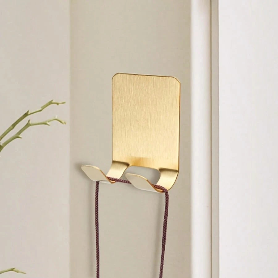 1/2pcs Silver/Gold/Black Adhesive Wall Hooks, Minimalist Wall-Mounted Razor Holder, No Drilling Required, Wall-Mounted, Bathroom Razor Holder, Stainless Steel Door/Wall Hooks, Bedroom Hat Hooks, Home