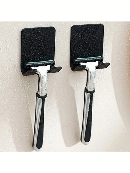 1/2pcs Silver/Gold/Black Adhesive Wall Hooks, Minimalist Wall-Mounted Razor Holder, No Drilling Required, Wall-Mounted, Bathroom Razor Holder, Stainless Steel Door/Wall Hooks, Bedroom Hat Hooks, Home