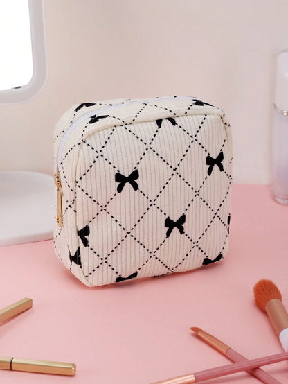 1/2pcs Square Corduroy Makeup Bag Storage Pouch, Flat Toiletry Bag Makeup Storage Bag, Travel Makeup And Toiletry Bag. It Can Be Used For Storing Cosmetics, Stationery, Or As A Multifunctional Everyda