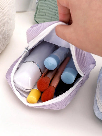 1/2pcs Square Corduroy Makeup Bag Storage Pouch, Flat Toiletry Bag Makeup Storage Bag, Travel Makeup And Toiletry Bag. It Can Be Used For Storing Cosmetics, Stationery, Or As A Multifunctional Everyda
