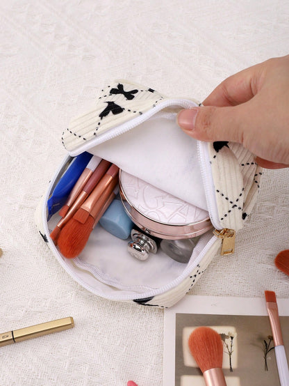 1/2pcs Square Corduroy Makeup Bag Storage Pouch, Flat Toiletry Bag Makeup Storage Bag, Travel Makeup And Toiletry Bag. It Can Be Used For Storing Cosmetics, Stationery, Or As A Multifunctional Everyda