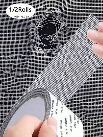 1/2Rolls Waterproof Self-Adhesive Window Screen Repair Tape,Anti-Insect Mesh Patch For Dorm Doors/Curtains, Strong Adhesive Repair Tape For Torn Screens Black
