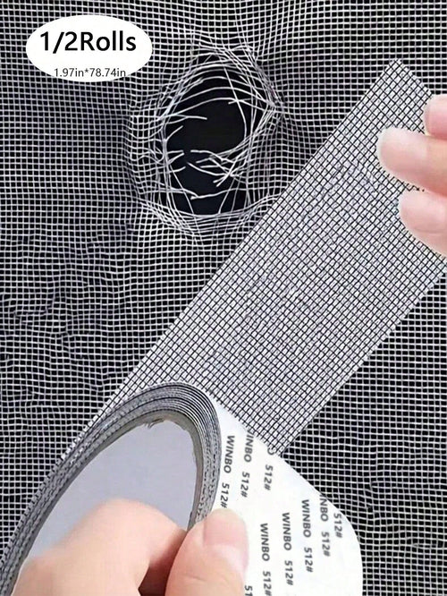 1/2Rolls Waterproof Self-Adhesive Window Screen Repair Tape,Anti-Insect Mesh Patch For Dorm Doors/Curtains, Strong Adhesive Repair Tape For Torn Screens Black