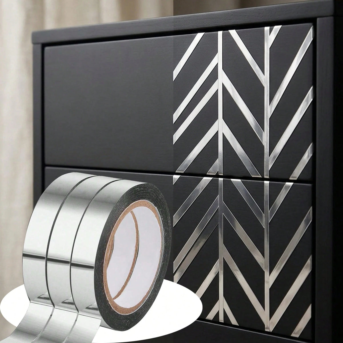 1/3 Roll Silver Metallic Mirror Tape 984in/2952in, DIY Graphic Art Self-Adhesive Polyester Film Decorative Tape, Suitable For Walls, Cabinets, Bathrooms, Gift Wrapping, Crafts Gold Decorative Tape