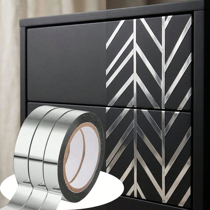 1/3 Roll Silver Metallic Mirror Tape 984in/2952in, DIY Graphic Art Self-Adhesive Polyester Film Decorative Tape, Suitable For Walls, Cabinets, Bathrooms, Gift Wrapping, Crafts Gold Decorative Tape