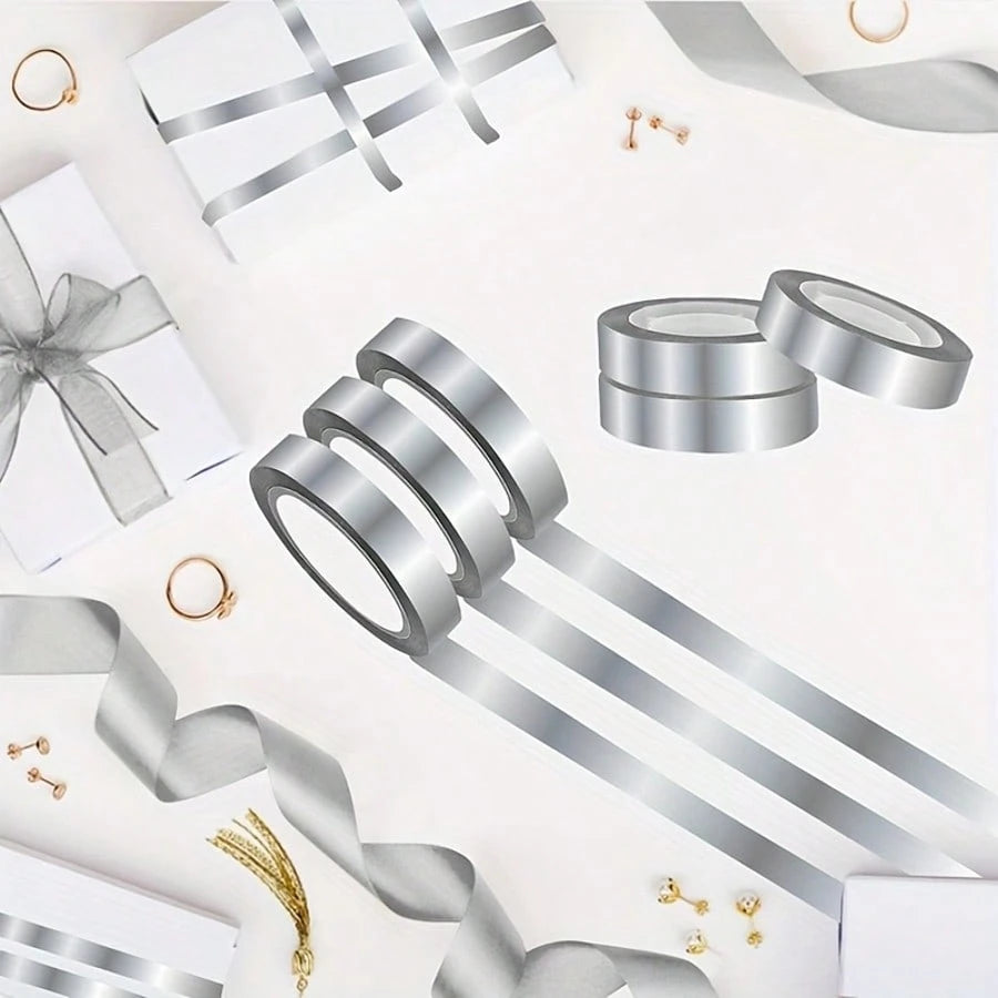 1/3 Roll Silver Metallic Mirror Tape 984in/2952in, DIY Graphic Art Self-Adhesive Polyester Film Decorative Tape, Suitable For Walls, Cabinets, Bathrooms, Gift Wrapping, Crafts Gold Decorative Tape