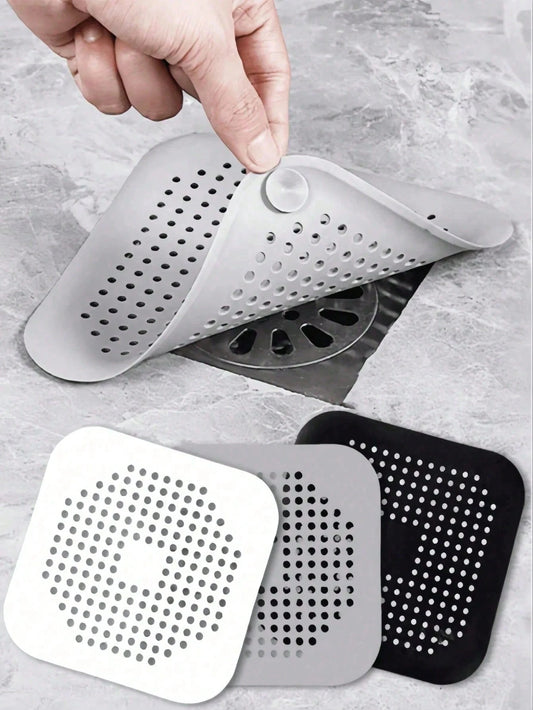 1/3pcs Silicone Hair Catcher With Suction Cup, Square Drain Cover, Suitable For Shower, Sink, Floor Drain, Hair Filtration, Applicable For Bathroom, Bathtub, Kitchen, Bathroom Decor, Back To School Se