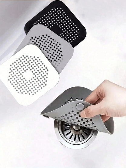 1/3pcs Silicone Hair Catcher With Suction Cup, Square Drain Cover, Suitable For Shower, Sink, Floor Drain, Hair Filtration, Applicable For Bathroom, Bathtub, Kitchen, Bathroom Decor, Back To School Se