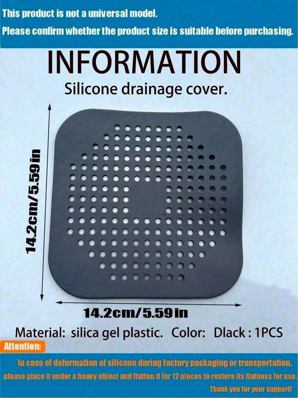 1/3pcs Silicone Hair Catcher With Suction Cup, Square Drain Cover, Suitable For Shower, Sink, Floor Drain, Hair Filtration, Applicable For Bathroom, Bathtub, Kitchen, Bathroom Decor, Back To School Se