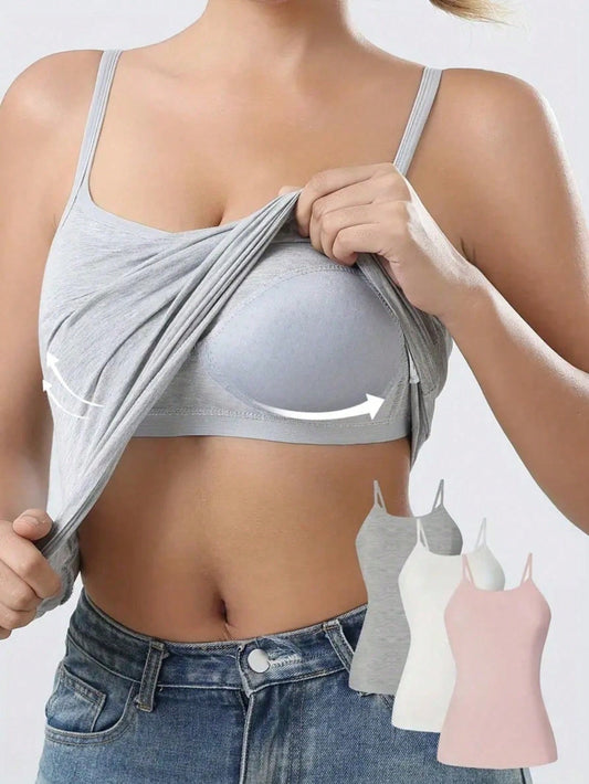 1/4-Piece Women's Built-In Bra Tank Top- Seamless Long-Sleeve Top, Soft And Stretchy Fabric In Solid White/Gray/Black/Beige, Versatile Strapless Layered Styling For Casual Wear, Smooth Texture Basic