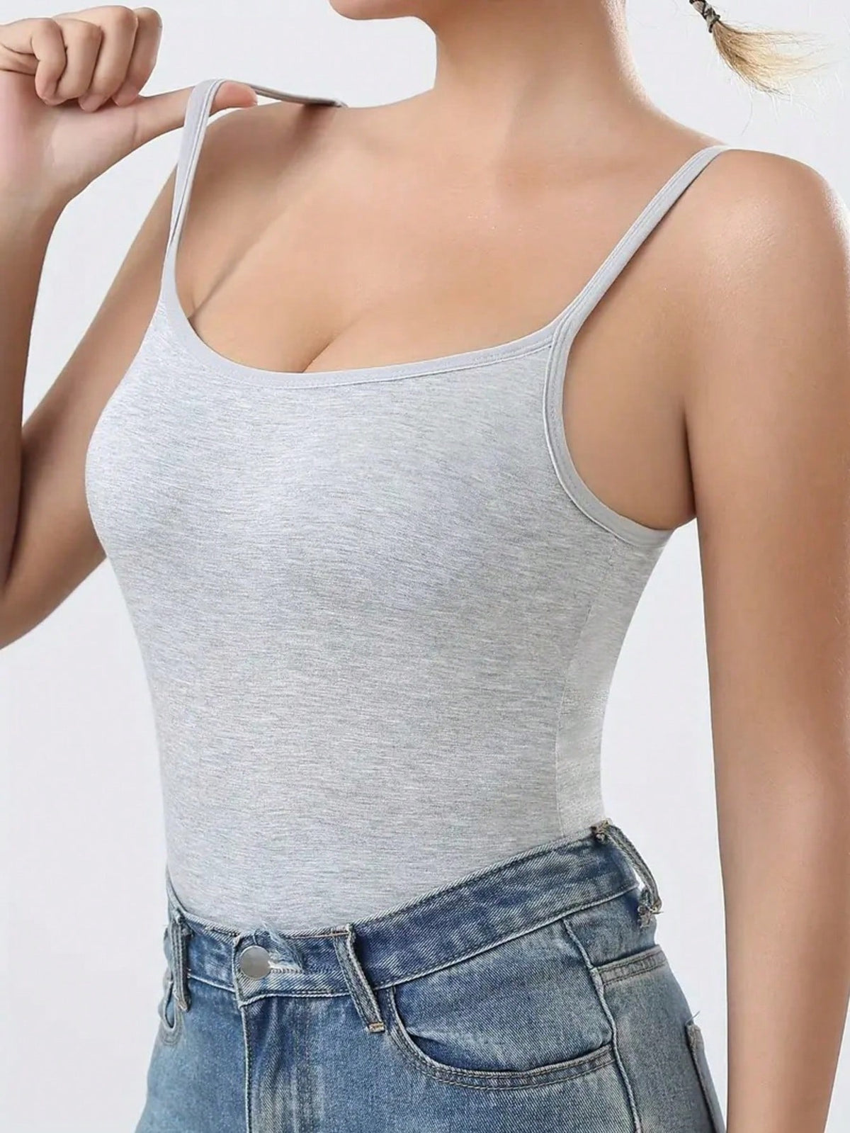 1/4-Piece Women's Built-In Bra Tank Top- Seamless Long-Sleeve Top, Soft And Stretchy Fabric In Solid White/Gray/Black/Beige, Versatile Strapless Layered Styling For Casual Wear, Smooth Texture Basic