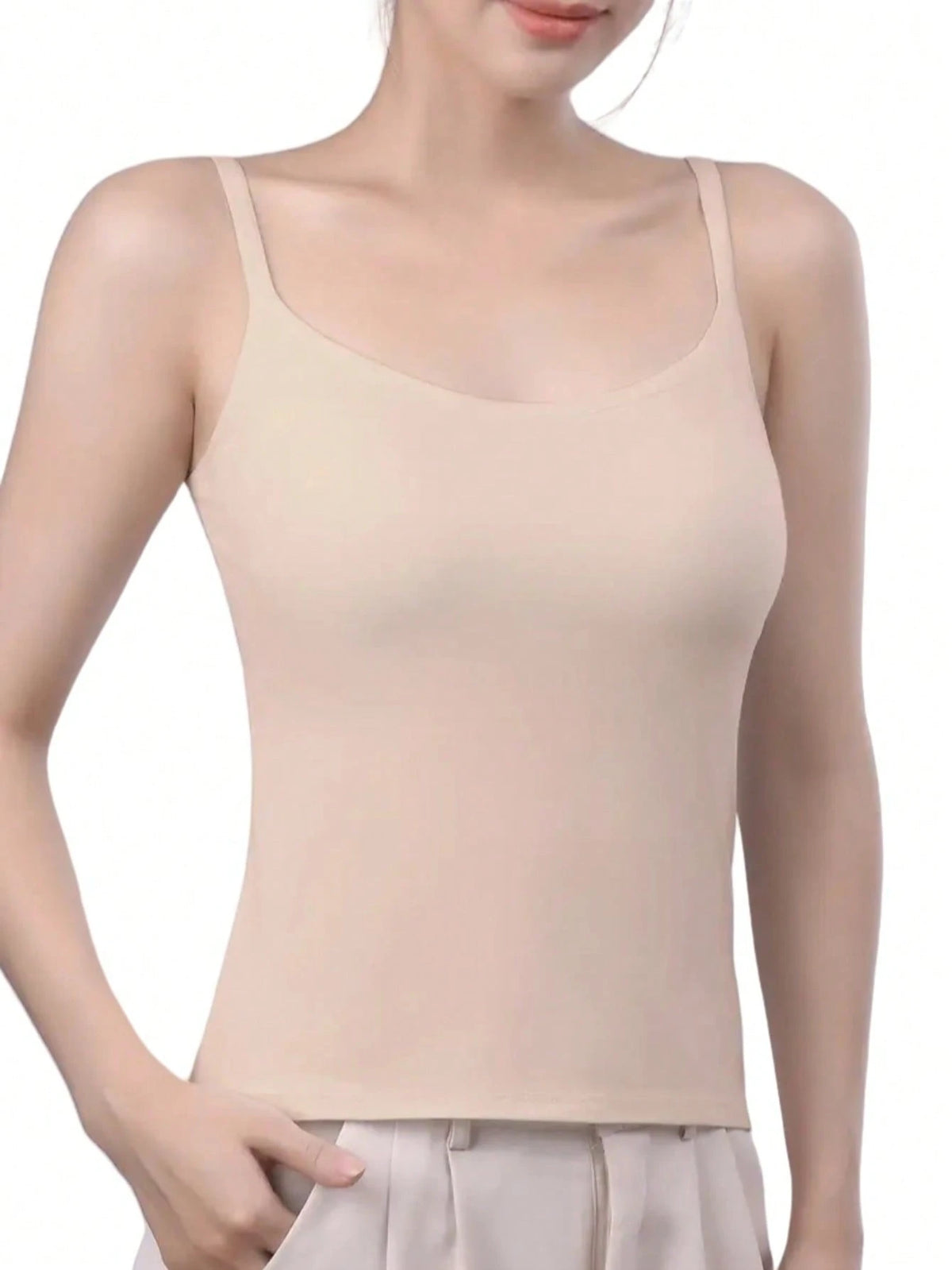 1/4-Piece Women's Built-In Bra Tank Top- Seamless Long-Sleeve Top, Soft And Stretchy Fabric In Solid White/Gray/Black/Beige, Versatile Strapless Layered Styling For Casual Wear, Smooth Texture Basic