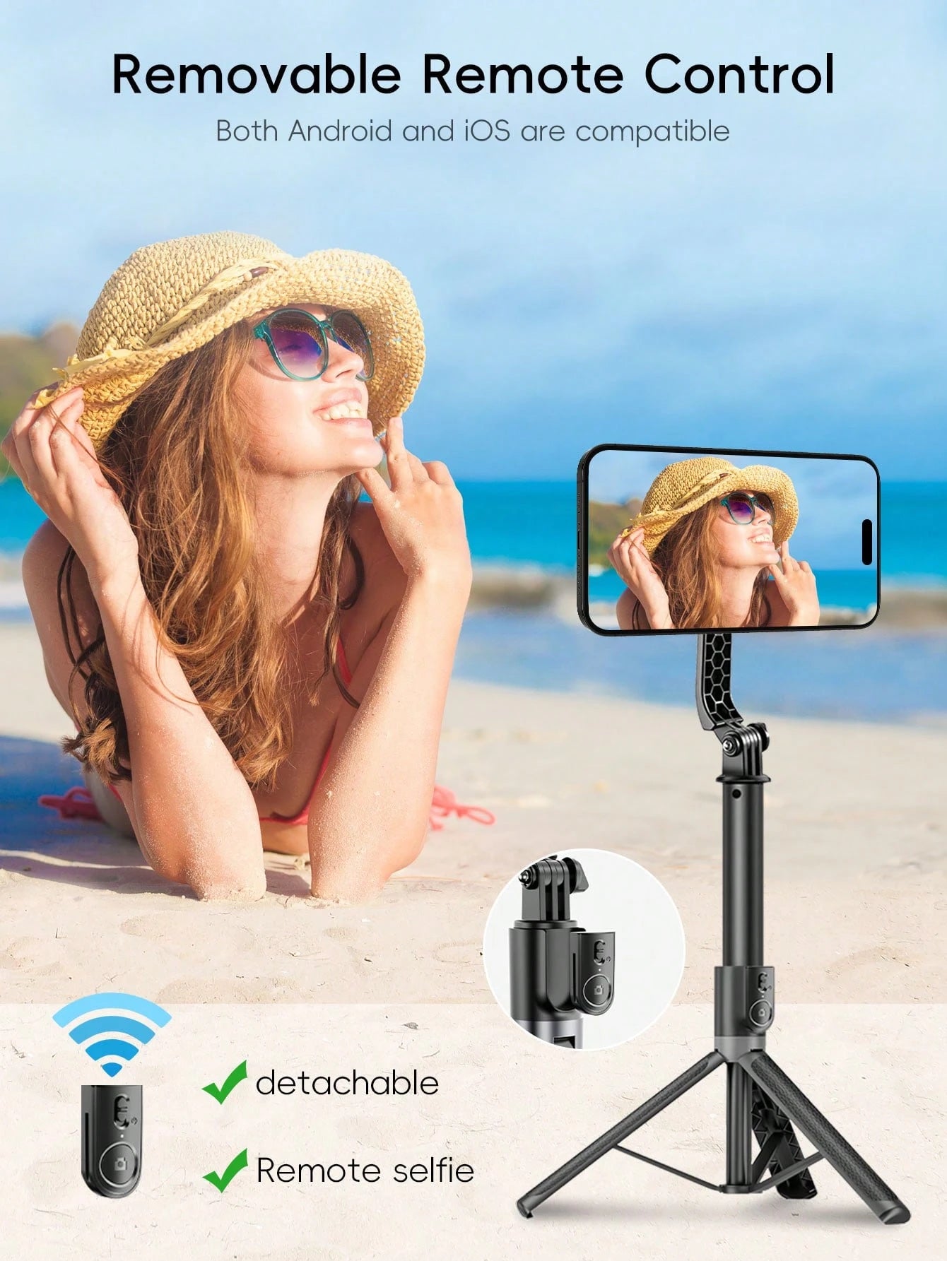 1.7m Magnetic Selfie Stick Tripod, 360° Rotating Phone Holder, Detachable Bluetooth Remote, Aluminum Alloy Extendable Tripod, Suitable For Live Streaming, Vlogging And Travel Use
