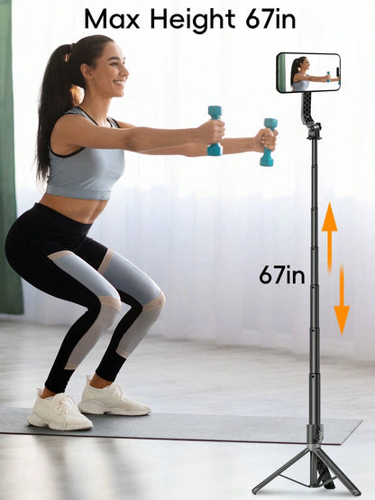 1.7m Magnetic Selfie Stick Tripod, 360° Rotating Phone Holder, Detachable Bluetooth Remote, Aluminum Alloy Extendable Tripod, Suitable For Live Streaming, Vlogging And Travel Use