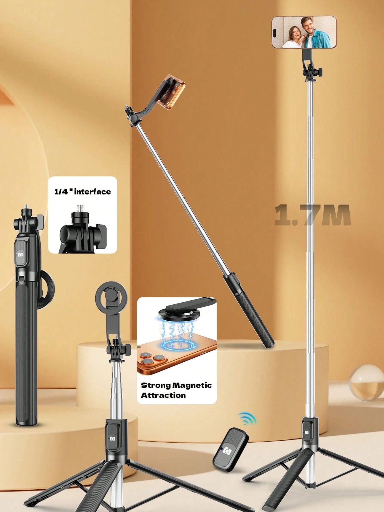 1.7m New Bluetooth Selfie Stick, Rotatable Detachable Phone Holder, Reinforced Frame, Stable Tripod, With LED Fill Light, Telescopic, Photography Assistant, Compatible With Multiple Phone Models, Perf