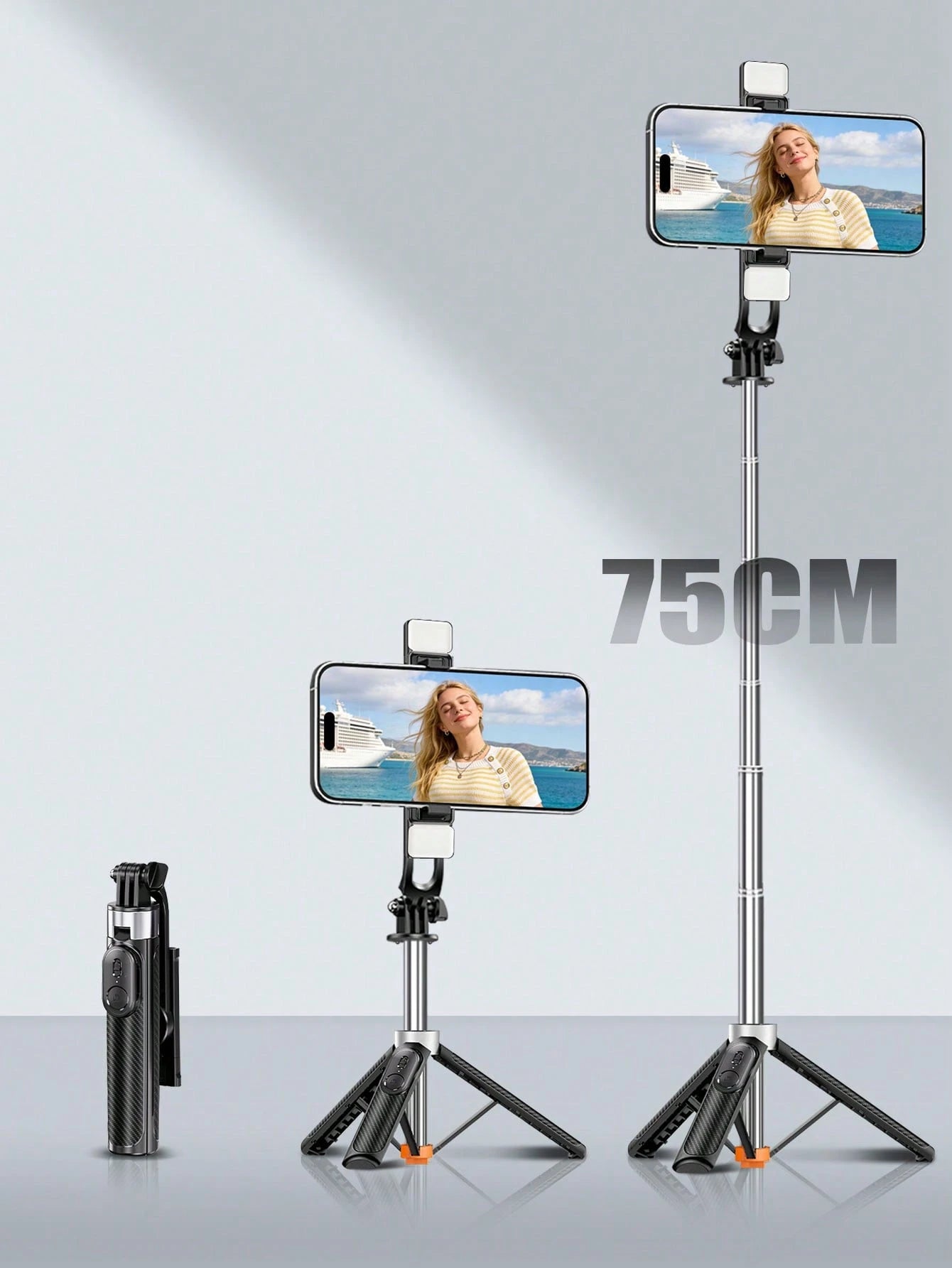 1.7m New Bluetooth Selfie Stick, Rotatable Detachable Phone Holder, Reinforced Frame, Stable Tripod, With LED Fill Light, Telescopic, Photography Assistant, Compatible With Multiple Phone Models, Perf