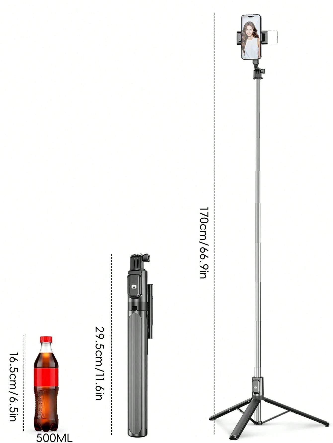 1.7m New Bluetooth Selfie Stick, Rotatable Detachable Phone Holder, Reinforced Frame, Stable Tripod, With LED Fill Light, Telescopic, Photography Assistant, Compatible With Multiple Phone Models, Perf