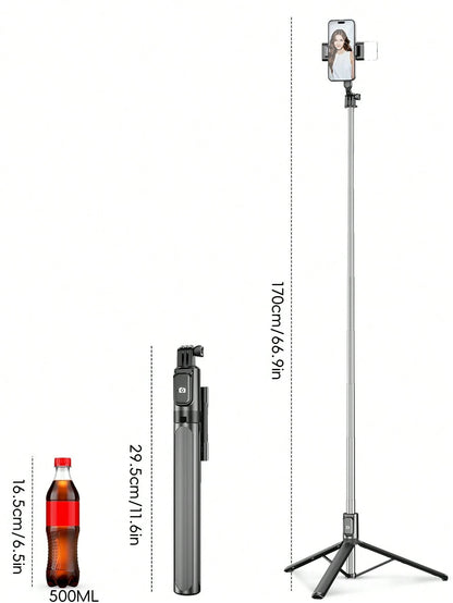 1.7m New Bluetooth Selfie Stick, Rotatable Detachable Phone Holder, Reinforced Frame, Stable Tripod, With LED Fill Light, Telescopic, Photography Assistant, Compatible With Multiple Phone Models, Perf