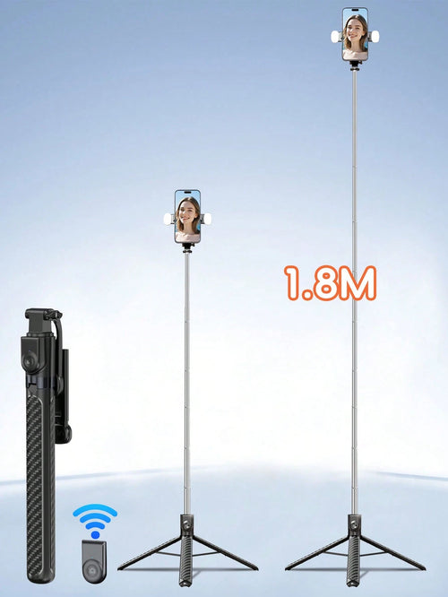 1.8m Wireless Bluetooth Selfie Stick Tripod With Adjustable LED Fill Light, Multi-Function Remote Control, 360° Rotatable Phone Holder, Professional Extendable Handheld Stand For Vlog Video Recording