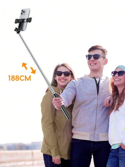 1.8m Wireless Bluetooth Selfie Stick Tripod With Adjustable LED Fill Light, Multi-Function Remote Control, 360° Rotatable Phone Holder, Professional Extendable Handheld Stand For Vlog Video Recording