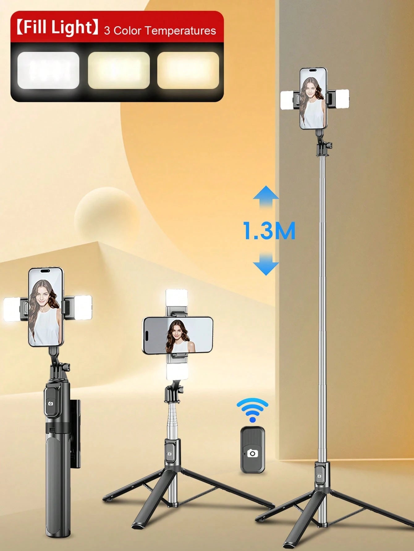 1.8m Wireless Bluetooth Selfie Stick Tripod With Adjustable LED Fill Light, Multi-Function Remote Control, 360° Rotatable Phone Holder, Professional Extendable Handheld Stand For Vlog Video Recording