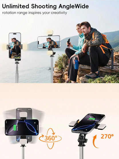 1.8m Wireless Bluetooth Selfie Stick Tripod With Adjustable LED Fill Light, Multi-Function Remote Control, 360° Rotatable Phone Holder, Professional Extendable Handheld Stand For Vlog Video Recording