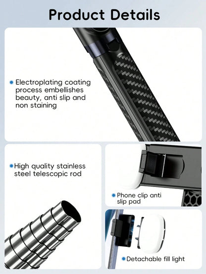 1.8m Wireless Bluetooth Selfie Stick Tripod With Adjustable LED Fill Light, Multi-Function Remote Control, 360° Rotatable Phone Holder, Professional Extendable Handheld Stand For Vlog Video Recording