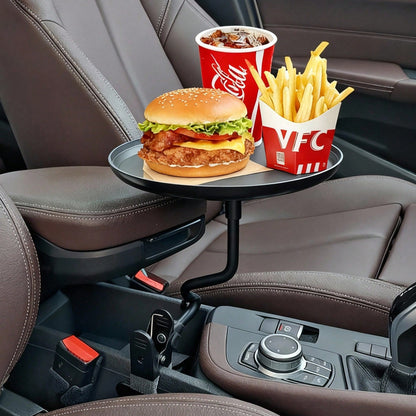 [1 Adjustable Car Tray] 1 Adjustable Car Tray| 360° Rotating Clip-On Cup Holder With Non-Slip Folding Tray, Space-Saving Design| Ideal For Meals, Drinks, And Snacks; Perfect For Road Trips, Restaura