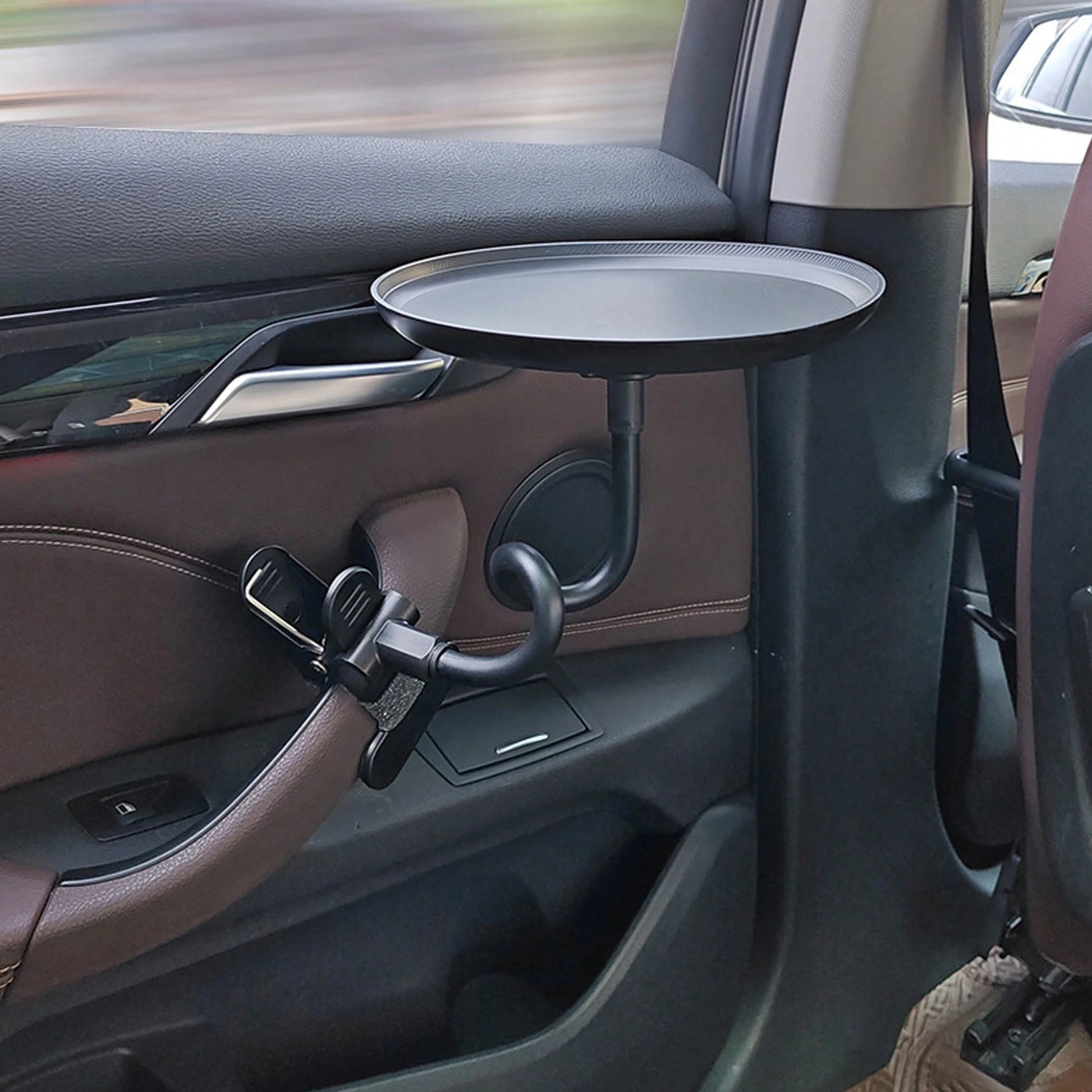 [1 Adjustable Car Tray] 1 Adjustable Car Tray| 360° Rotating Clip-On Cup Holder With Non-Slip Folding Tray, Space-Saving Design| Ideal For Meals, Drinks, And Snacks; Perfect For Road Trips, Restaura