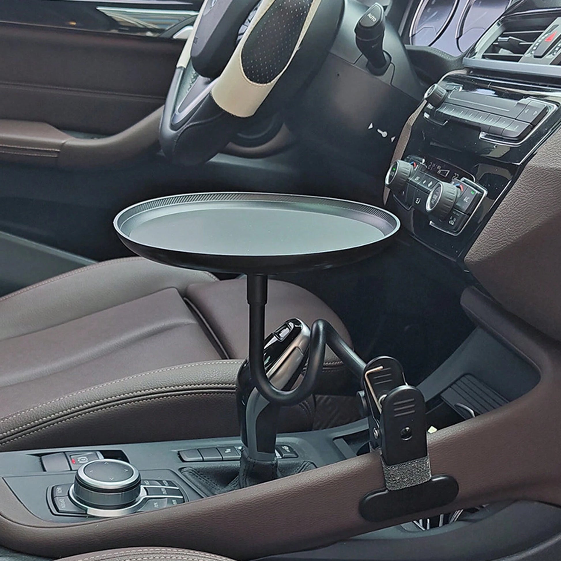 [1 Adjustable Car Tray] 1 Adjustable Car Tray| 360° Rotating Clip-On Cup Holder With Non-Slip Folding Tray, Space-Saving Design| Ideal For Meals, Drinks, And Snacks; Perfect For Road Trips, Restaura
