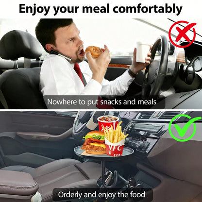[1 Adjustable Car Tray] 1 Adjustable Car Tray| 360° Rotating Clip-On Cup Holder With Non-Slip Folding Tray, Space-Saving Design| Ideal For Meals, Drinks, And Snacks; Perfect For Road Trips, Restaura